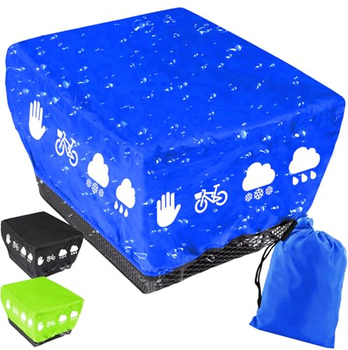AUNGCSHE Funda Impermeable para Cesta De Bicicleta, Cesta Bicicleta, 46x32x20 cm Cubierta De Lluvia, Cesta Bicicleta con Patrón Reflectante, para La MayoríA De Bicicletas (Azul)