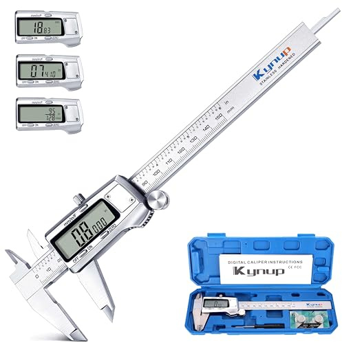 Kynup Digital Caliper, Caliper Measuring Tool, Micrometer Dial Vernier Caliper with Large LCD Screen, Full Turn Off, Stainless Steel, Switch from Inch Metric Fraction (6Inch/150MM)