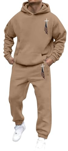 LinRim Jogginganzug Herren Trainingsanzug Hausanzug Männer Sportanzug Freizeitanzug Jogginghose + Sweatshirt Hoodie Herren Usa Flagge Druck Fleecefutter Sweatshirt Mit Kapuze Kapuzenpullover