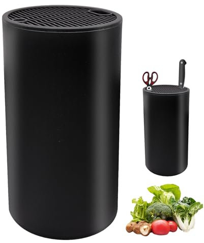 Soporte vacío para cuchillos, bloque de cuchillos sin cuchillos, solo bloque redondo universal, soporte de almacenamiento de cuchillos, con ranura para tijeras, mantiene los cuchillos organizados y