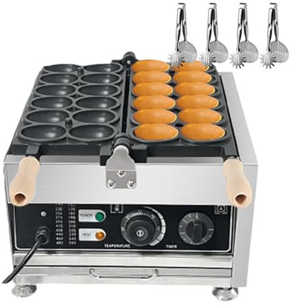 forplubossmmp 12pcs Bubble Waffle Maker for Commercial | Waffle Makers & Irons 50-300℃ Waffle Machine | Electric Non-Stick Waffle Machine | 0-5Mins Timing | 180° Flip Rotating(w/4 Grilling Tongs)