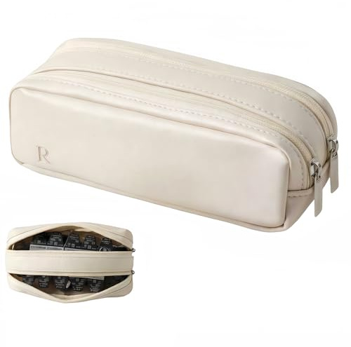 FQDGTFA Portable Daily Contact Lens Case Organizer, Traveling Contact Cases Bag with Clearly Labeled R & L, Water-Resistant Disposable Contact Lens Dispenser, Storage up to 60 lenses(Beige)