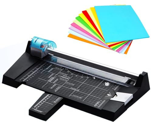 Kraftig roterande pappersskärare, manuell A4 papperstrimmer med 4 blad för rak, våg, prickad och veck, guillotinpappersskärare för foton och kort