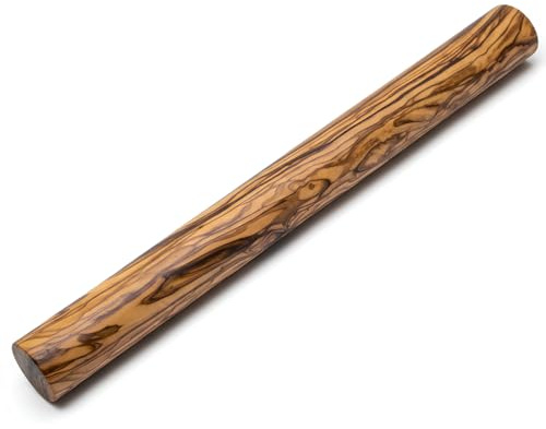 Stilux Premium kavel av olivträ 40 cm, fransk design, slät kavel av hög kvalitet, rullstång, korrugerad trä för pizza, pasta och bakverk