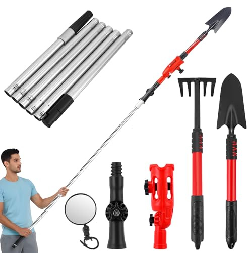 Pulitore per grondaia, 180 cm, angolo regolabile a 360°, pala con 6 manico telescopico e specchio di ispezione per pulire foglie, sporco, finestre, grondaie, lampadari