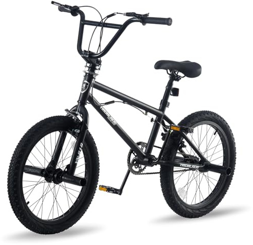 TRIOBLADE 20 Inch BMX Bike for Boys Girls & Adults Freestyle BMX Bicycle with 360 Degree Rotating Handlebar & 4 Pegs High-Ten Steel Frame Rear U-Brake, Professional Stunt Bike (Black)