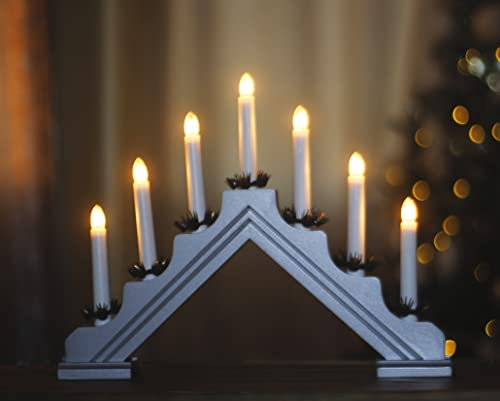 Garden Mile Traditional Silver Christmas Candle Bridge Arch - Festive Traditional LED Flameless Candles Large Christmas Decorations for Festive Décor - Xmas Window Sill Decorations