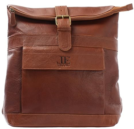 LECONI mittelgroßer Roll-Top Rucksack Natur Büffel-Leder Wanderrucksack Lederrucksack Freizeit-Rucksack DIN-A4 Schule Damen + Herren 34x48x14cm braun LE1034-buf