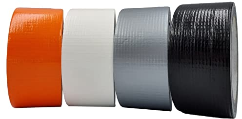 ACIT Kit de cinta americana de colores, un rollo para cada color (negro, gris, blanco, naranja), cinta adhesiva de lona fuerte, cintas americanas extra power
