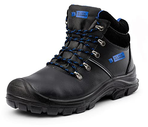 BLACK HAMMER Sicherheitsstiefel S3 Schuhe Herren Knöchelstütze Schutz Stahlkappe Arbeitsschuhe Leicht Glattleder Berufs, Gebrauchs, Trekking und Outdoor Stiefel Wasserbeständig 8822 (42 EU)