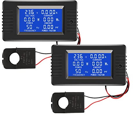 2 Pieces AC Current Voltage Amperage Power Energy Panel Meter LCD Digital Display Ammeter Voltmeter Multimeter with Split Core Current Transformer CT AC 80-260V 100A Multi-Function Power Monitor