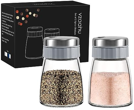 Vzaahu Ensemble Salière et Poivrière,Entièrement Amovible,Passe au Lave-vaisselle,3 Modes,Gris