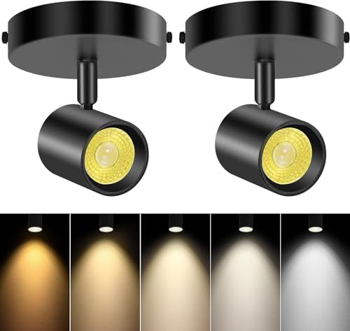 VANoopee 5-Color Dimmable Ceiling Spotlight Flush Mount Adjustable Directional LED Spot Lights Indoor Bright Accent Fixture for Art Picture Living Room - CRI90 24° Flicker Free 10W 800lm Black 2 Pack