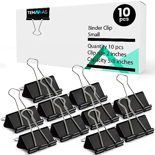 Tehmas 10pcs 51mm Bulldog Clips - Durable Heavy-Duty Metal Binder Clips - Ideal for Home, School and Office Use - Perfect Document and Paper Organizer Tool