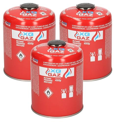 3 Pack 450g Butane-Propane Screw On Gas Canisters Gas Cartridge for Camping Stoves, Heaters & Lanterns | High Performance Propane-Butane Mix with Resealable Valve Cartridges | EN417 Gas Cartridge