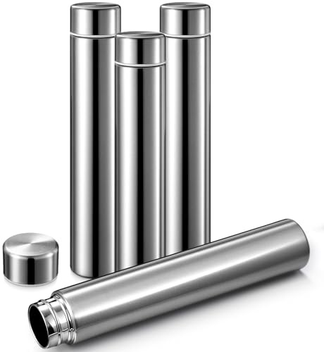 Vesici 4 Pack Silver Slim Water Bottle 8.8 oz Small Stainless Steel Purse Compact Insulated Water Bottles Camping Travel Backpack Pocket Flask for Car Cold Coffee Tea