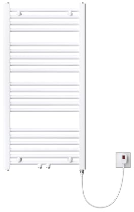 Mai & Mai Badheizkörper Handtuchheizkörper Badheizung Heizkörper bad 50x100 cm Weiß, Handtuchwärmer für Strom, Seitenanschluss, Röhrenheizkörper mit Heizstab 600W