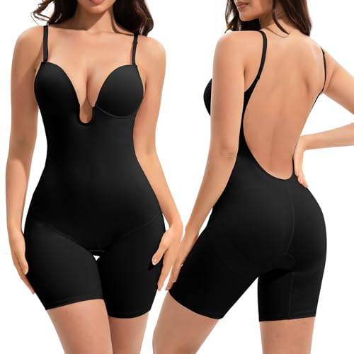 Slimers Backless Shapewear Controllo della pancia: Body modellante con scollo profondo a schiena bassa - Reggiseno snellente integrato modellante per tutto il corpo donna, nero, Large