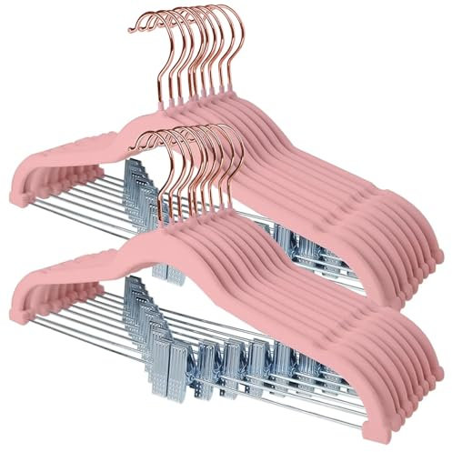 Stormix Hosenbügel 18er-Pack, 42cm Vevlt-Rockbügel mit Clips, rutschfeste Kleiderbügel, Robuste Kleiderbügel für Shorts, Hosen, Röcke, Kleider, Jacken, Mäntel Rosa (Rosengold-Haken)