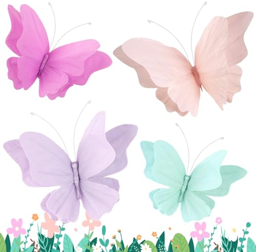 Homarkable Schmetterlings-Partydekorationen,3D Schmetterling-Geburtstagsdekorationen,4er-Set Krepppapier-Schmetterlinge zum Aufhängen für Mädchen,Frauen,Blumenparty-Deko,Party Decorations