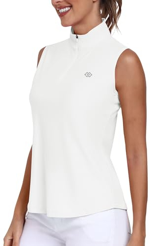 MoFiz Polo Shirt Women Sleeveless Golf Top Casual Work Sports Top White S