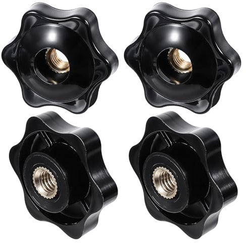 Lot de 4 écrous à poignée étoile M6 - Écrous en étoile - Noir - En forme d'étoile - Vis de serrage avec filetage intérieur - Bouton de serrage - Écrous moletés