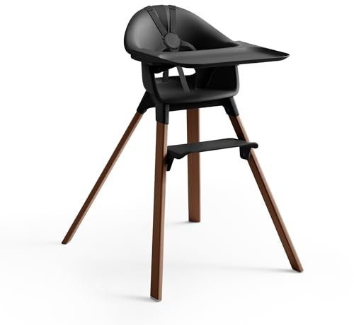 Trona Stokke Clikk, Black/Warm Brown - Trona todo en uno con bandeja + arnés - Ligera, duradera y para viaje - Ergonómica con características ajustables - Ideal niños de 6-36 meses