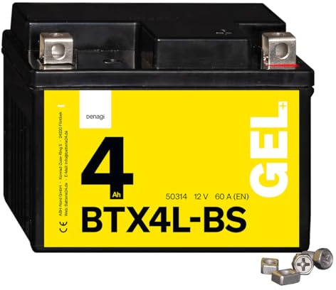 Denagi 50314 GEL BTX4L-BS Motorradbatterie 12V 4Ah, Ersetzt YTX4L-BS, wartungsfrei versiegelt vorgeladen