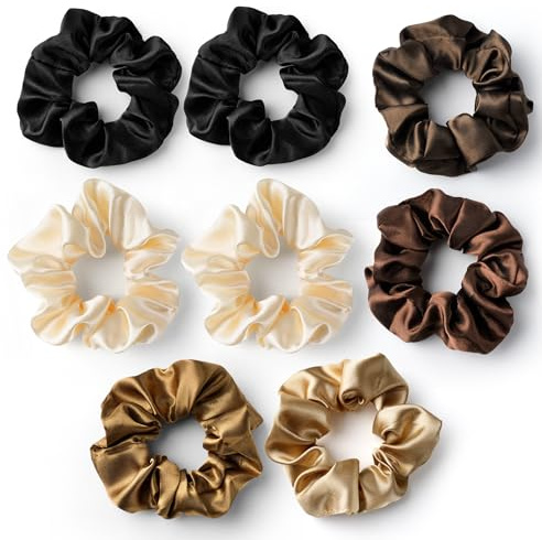 8 Pezzi Scrunchies per Capelli, Scrunchies in Seta per Donne e Ragazze, Accessori per Capelli in Chiffon, Elastici per Capelli in Morbido Raso per Ricci e Lisci