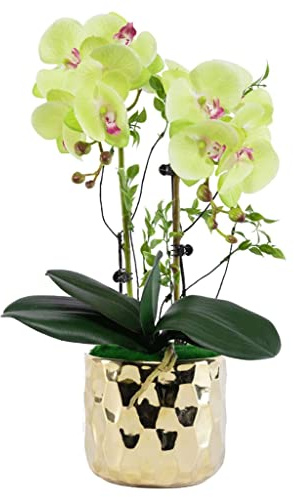 Konstgjorda orkidéblommor ， Konstgjord orkidé Konstgjorda Phalaenopsis-blommor i guldporslinskruka - fantastiska konstgjorda orkidéer for alla årstider