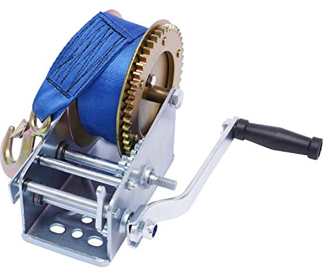 Pindex - Cabrestante manual con correa, 10 m, 1000 kg, con correa, cabrestante para barco, cabrestante manual con antirretorno para taller, garaje, remolque, dinghi, madera
