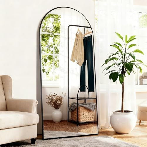 GTYZZH Specchio da Figura Intera, 165 x 60 cm Specchio da Terra ad Arco con Vetro Temperato, Grande Specchio da Parete o da Terra per Camera da Letto, Soggiorno o Ingresso, Nero