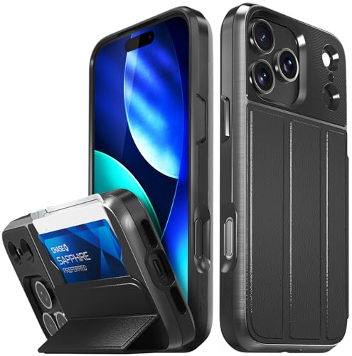 VENA vCommute for iPhone 17 Pro Max Wallet Case, Black | Military-Grade Drop Protection, Premium Leather Magnetic Flap Cover, Hidden Card Holder, Multi-Angle Kickstand