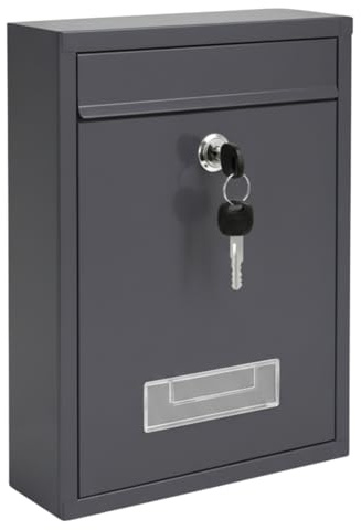 Assorted Collections Wall Mounted Lockable Letter Box | Modern Steel Post Box with Key | Weatherproof Outdoor Mailbox | A4 Compatible | 31 x 22 x 9 cm – Grey