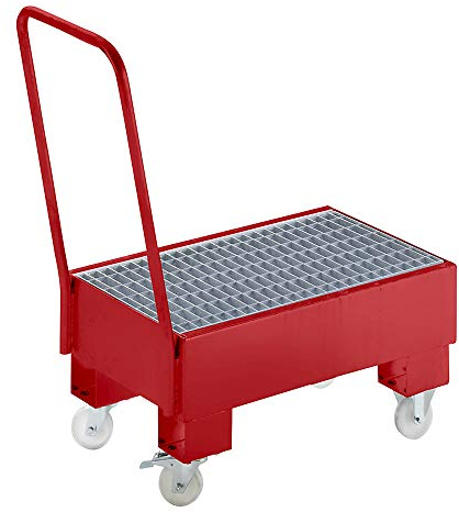 Fahrbare Stahl-Auffangwannen, für 60-l-Fässer, 2 x stehend, rot RAL 3000.