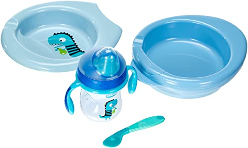 Chicco Geschenkset 6+, Baby Geschirrset enthält 2-teiligen Babyteller, Trinkbecher und Entwöhnungslöffel, Babybesteck 6+ Monate