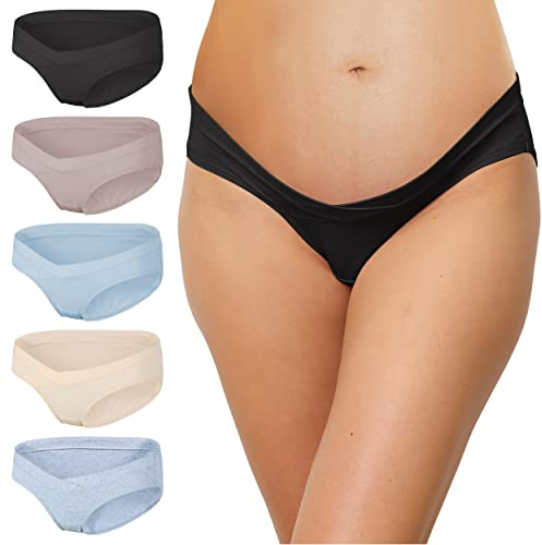 INNERSY Umstandsunterhosen Damen Schwangerschaft Unterwäsche Baumwolle Umstandsslips Mehrpack 5 (M, 1 Schwarz/4 Pastellfarben)