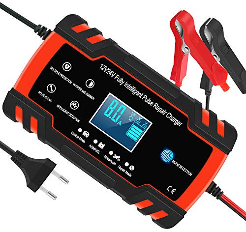 InThoor Mantenitore di Carica Auto 12V/24V 8A, Intelligente Automatico Caricabatterie Manutentore per Auto Moto Camion AGM Batteria con Schermo LCD