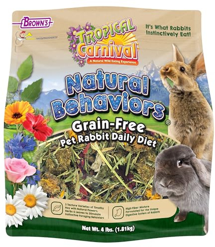 Tropical Carnival Natural Behaviors Grain-Free Rabbit Food – 4 pounds, High-Fiber Timothy Hay Blend with Natural Flowers & Herbs, Supports Digestive & Emotional Health, No Artificial Additives