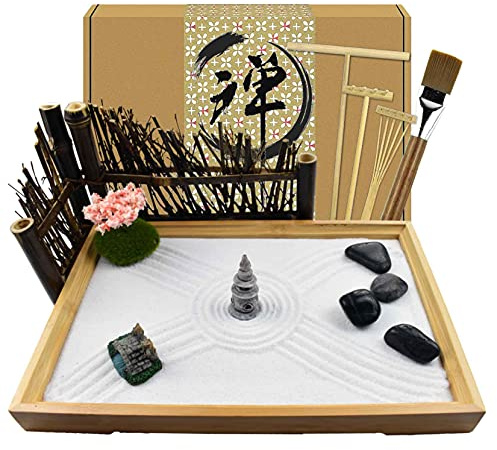 Artcome, giardino giapponese con sabbia Zen per scrivania con rastrello, supporto, accessori per tavolo da ufficio, kit mini Zen Sand Garden – regali di meditazione