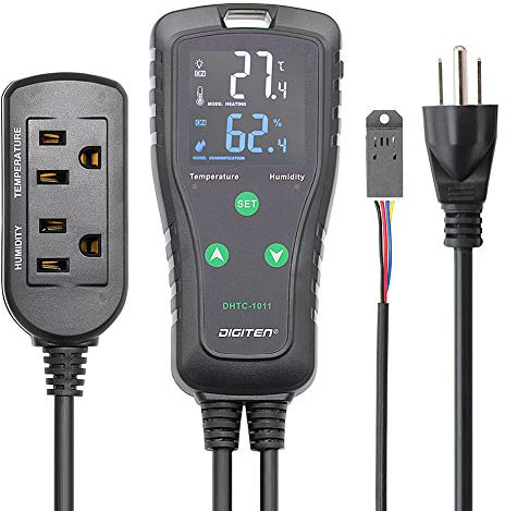 SENSTREE Temperature & Humidity Controller - Outlet Plug-in Thermostat & Humidistat for Reptiles & Greenhouses - Dual Stage Pre-Wired Electronic Controller