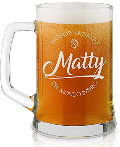 Maverton Boccale per la Birra in vetro con personalizzazione - capienza 500 ml - H12 cm x Ø8,5 cm - ottima idea regalo per le feste perfetto per ogni uomo amante della buona Birra - miglior ragazzo