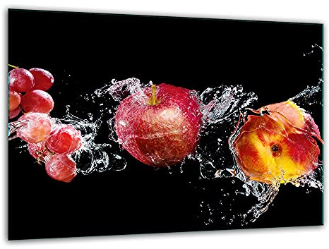 TMK, tagliere in vetro 30 x 22 cm, con motivo frutta, nero, piastra di taglio decorativo in vetro