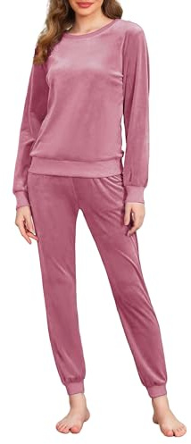 Wayleb Conjunto Chándal Terciopelo Mujer Cálido Pijama Invierno Manga Larga Cuello Redondo Ropa de Dormir Casa Térmica Casual Cómodo