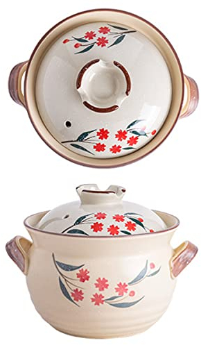 Pentola in Terracotta Stile Giapponese Zuppa Dipinta A Mano Pentola Per Stufato Ad Alta Temperatura Durevole Per Uso Domestico Casseruola Durevole Pentole Per Brasare, Arrostire, Cucinare,Rosso,2.5L