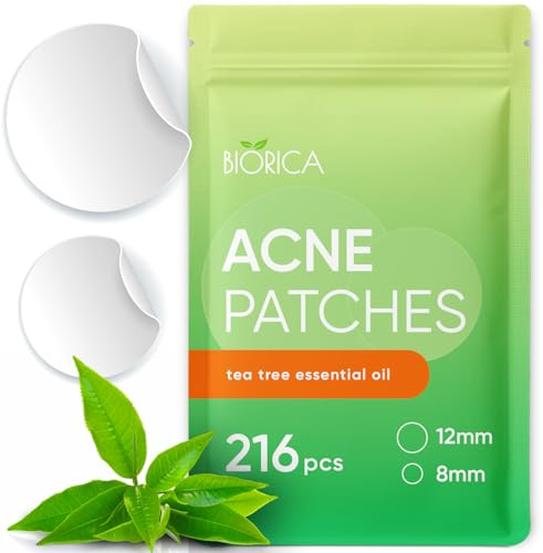 BIORICA Pimple Patches for Face with Tea Tree Oil 216 pcs. Hydrocolloid Acne Pimple Patches. Blemish Patches, Acne Dots, Pimple Stickers, Acne Patch and Pimple Patch