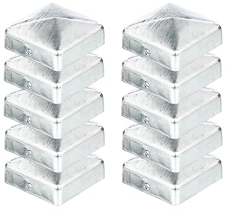 siwitec Set di 10 tappi per pali in legno, 120 x 120 mm, piatto/piramide, tappo per recinzione in acciaio zincato a caldo, tappo di copertura per pali di recinzione, copertura per pali