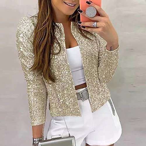 Manton De Manila,Señoras Poliéster Lentejuelas Brillantes Diseño Bolero Shrugs Tops Recortados Cárdigan De Manga Larga Frente Abierto Sheer Shrugs Tops Chaqueta De Hombro Capa Fiesta De Noche Cubrir