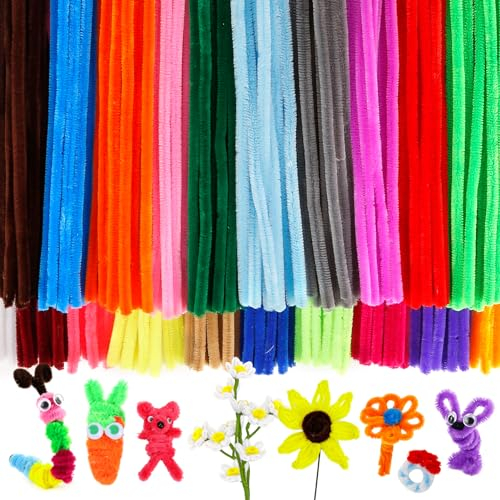 Caydo 200 Stück extra dicke Pfeifenputzer Bastelbedarf in 20 Farben, Chenille-Stiele Pfeifenreiniger für Kinder-Bastelprojekte und Dekorationen (9 mm x 30 cm)