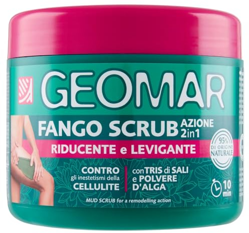 GEOMAR | Fango Scrub, Azione 2 in 1, Riducente e Levigante Contro gli Inestetismi della Cellulite, 95% di Origine Naturale, Tris Di Sali (Sale Marino, di Epsom e del Mar Morto), Made in Italy, 600 g